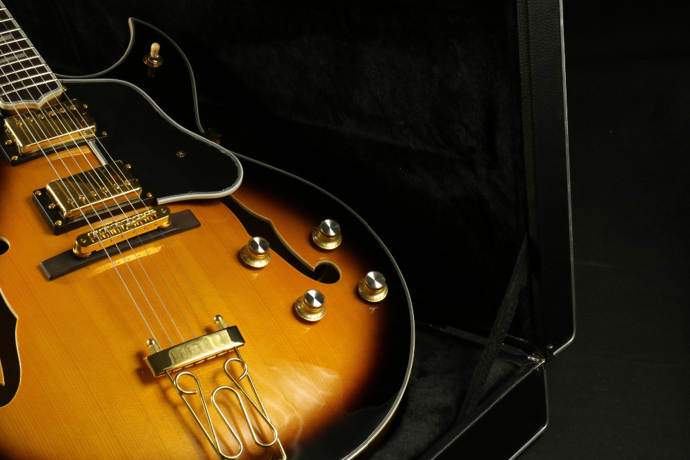 Quality blackburst thick hollow body block inlay single cutaway electric guitar