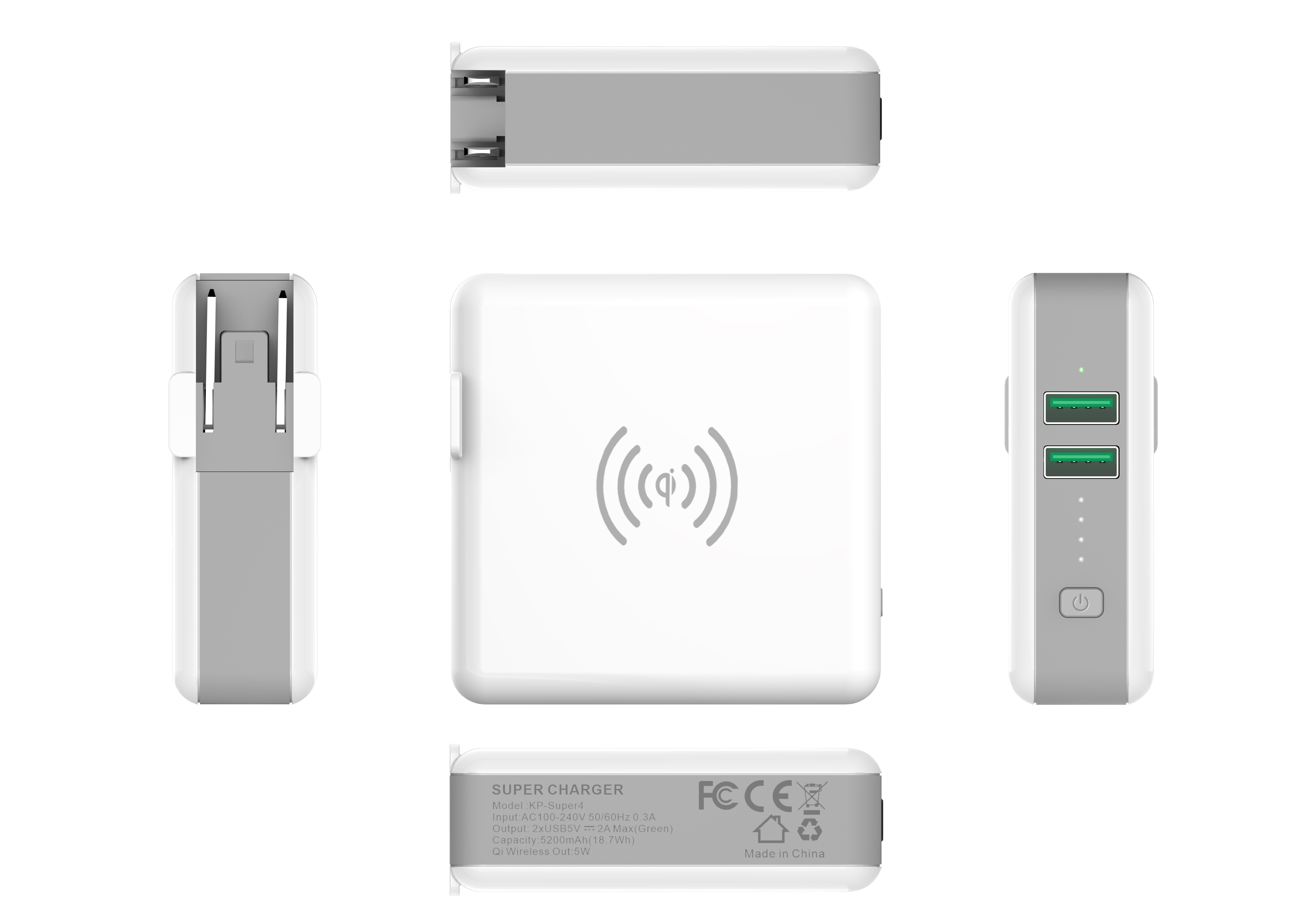 5W 2 USB Phone 5200mAh Portable Wireless Charger Power Bank