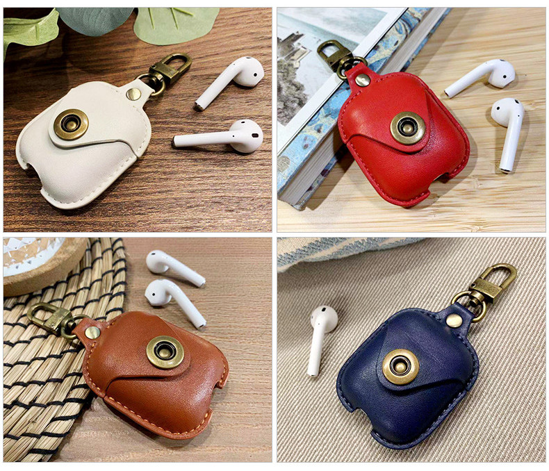 For AirPods 2 & 1 Leather Case Protective Silicone Cover and Skin Compatible with Apple AirPods