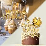 Birthday Paper Fans Banner Confetti Balloon Fireworks Golden Cupcake Topper For