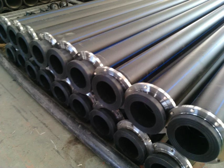 qualified black hdpe dredge pipes with stub ends on both sides