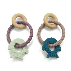 China Pure Silicone FSC Certified Wooden Teething Ring For 12 Months Infant wholesale