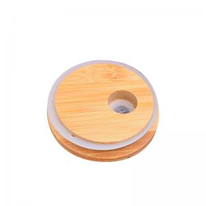 China Silicon Ring Bamboo Airtight Lids Mouth Wide Mason Jar Glass Beer Can With Straw Hole wholesale