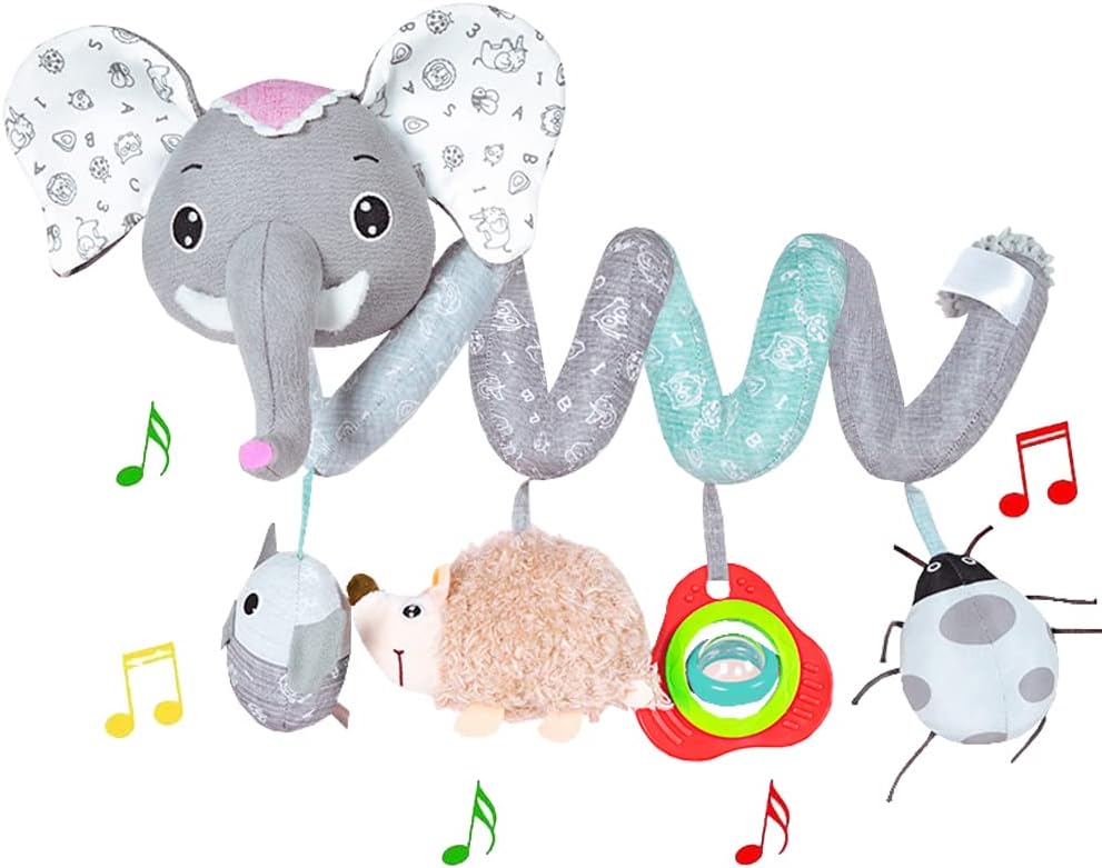 Unisex Baby Activity Spiral Hanging Toys for Stroller Car Seat Crib Bar Bassinet Mobile Musical Elephant Toys