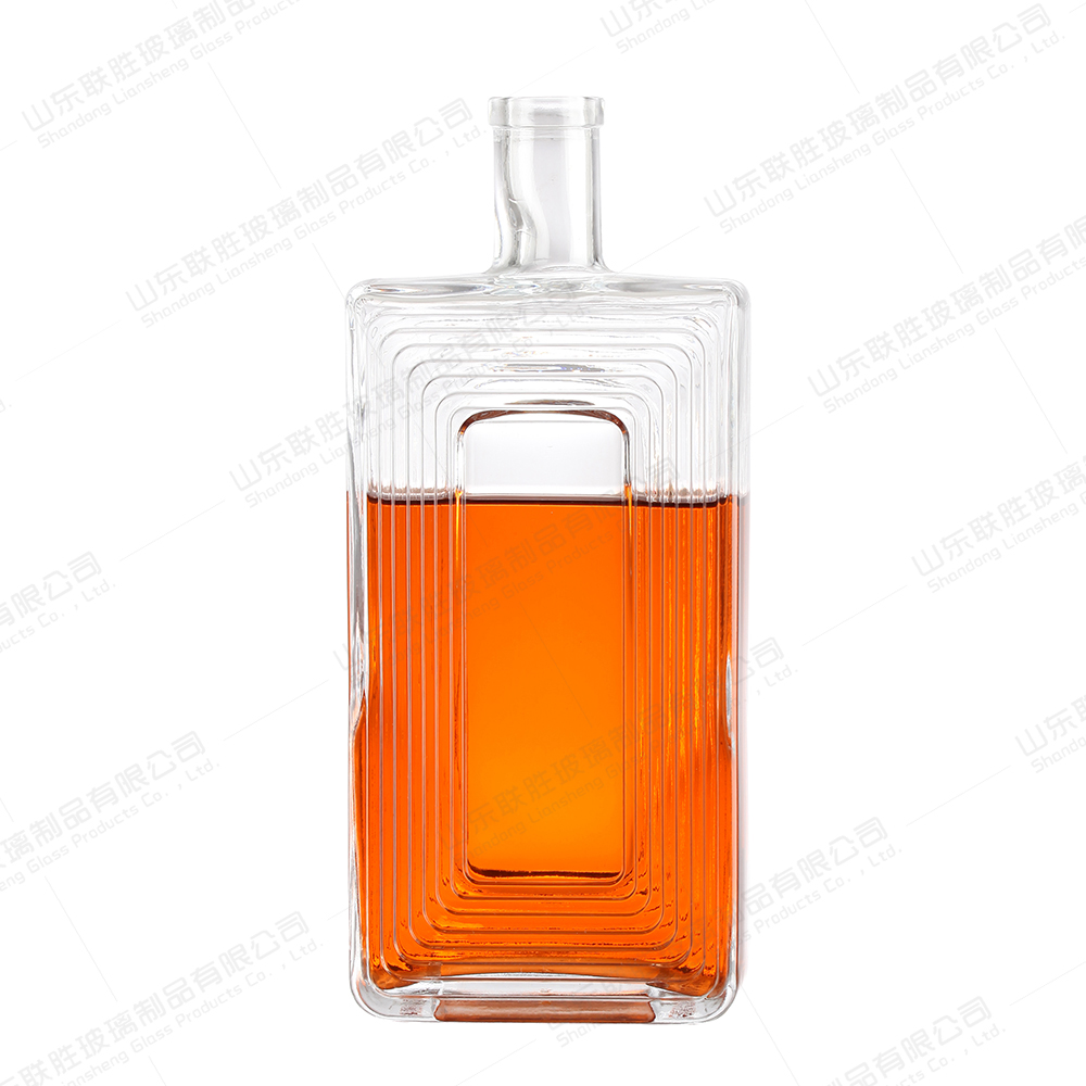 Glass Collar 250ml 500ml 750ml Flat Whisky Bottle with Screw Cap and Customized Color
