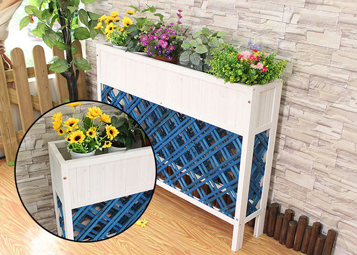 Balcony Mesh Shape Wooden Flower Shelf , Colorful Wooden Plant Stand Antiseptic Wood Fence