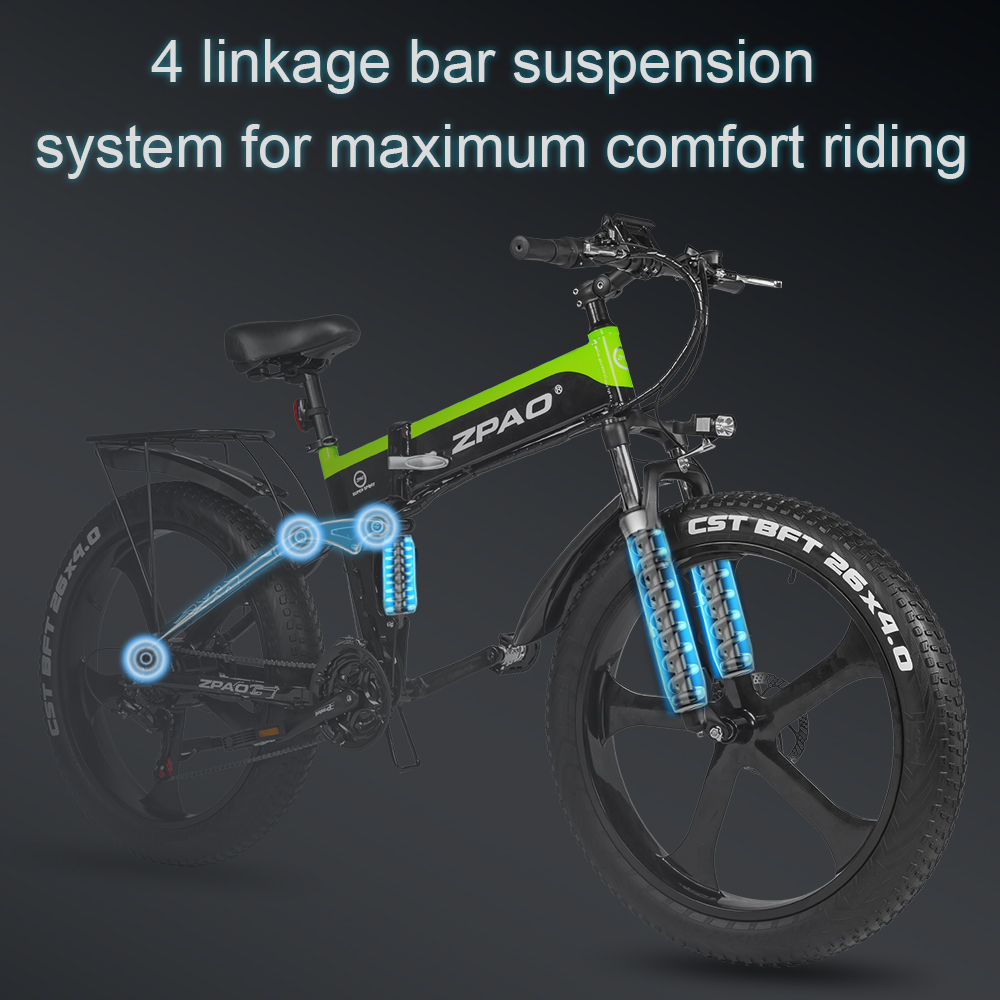 Folding Full Suspension Fat Tire Electric Bike 1000W 48V 26"*4.0 Snow Tire Disc Brake