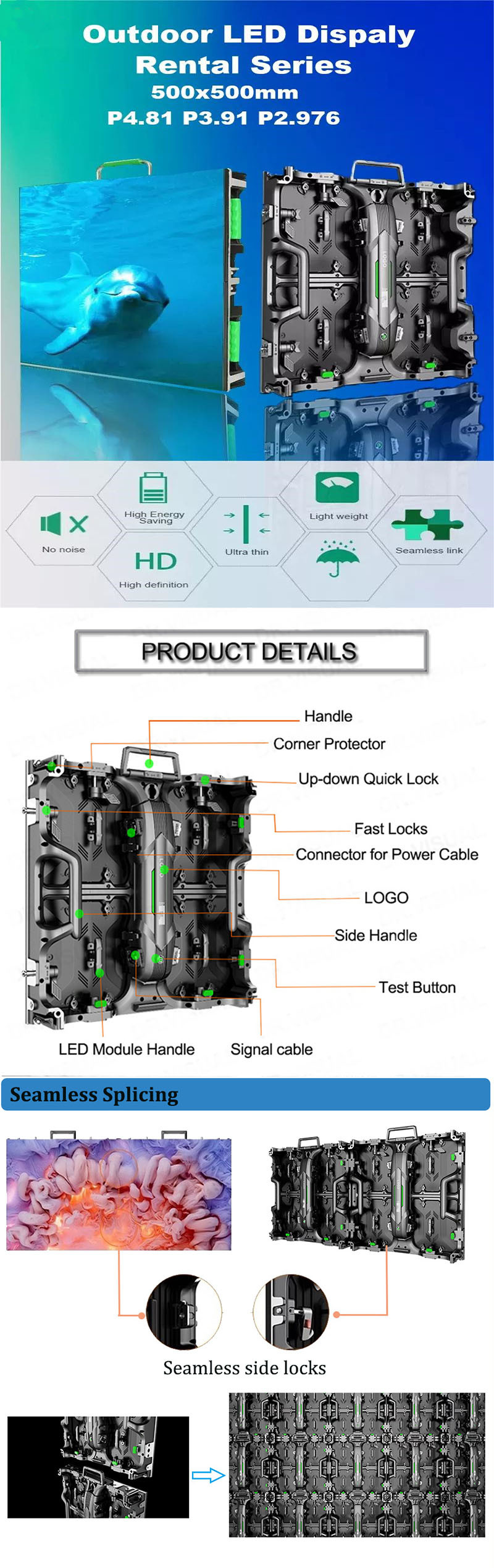 P2.976 Full Color Outdoor LED Display Panels 500x500mm Cabinets Front Open