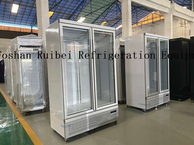 Commercial 2 Glass Doors Freezer With LED Supermarket Black Painted Steel Upright Deep Freezer