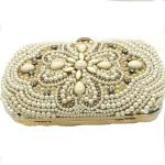 Sewing Pearl Evening Clutch Handbag Purse Beige Fashion For Ladies Dinner
