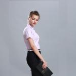 Short Sleeve Fashionable Ladies Work Uniforms Polyester Cotton Spandex Material