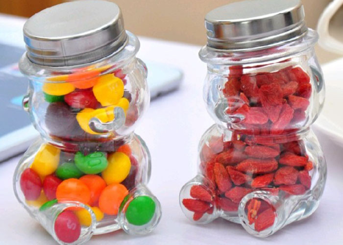 Cartoon Sealable Glass Jars Bear Shape Aluminum Lid High White Glass