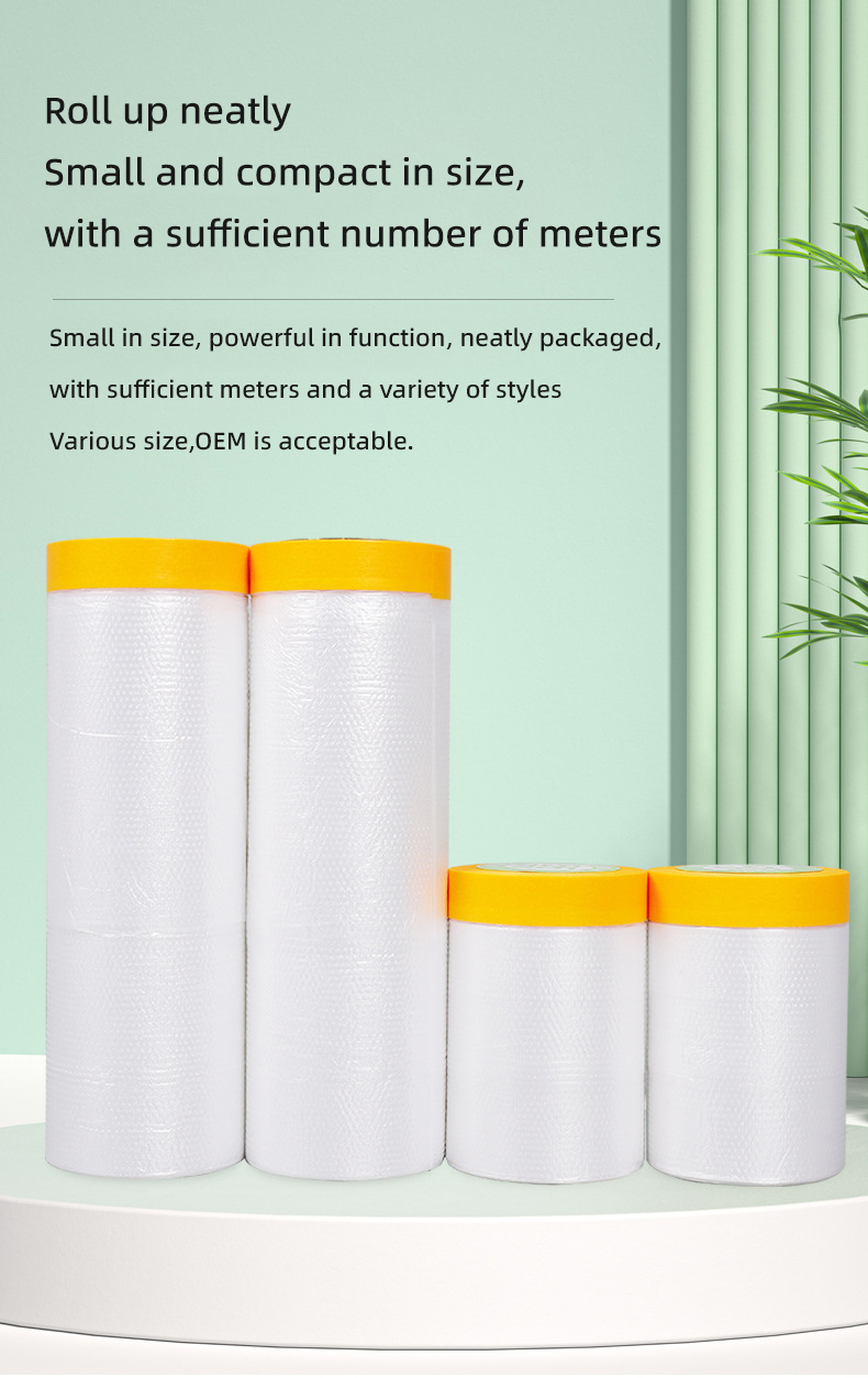 Anti Static 270cm Pre-Taped Masking Film with Tape Width 30cm-300cm Customized Options