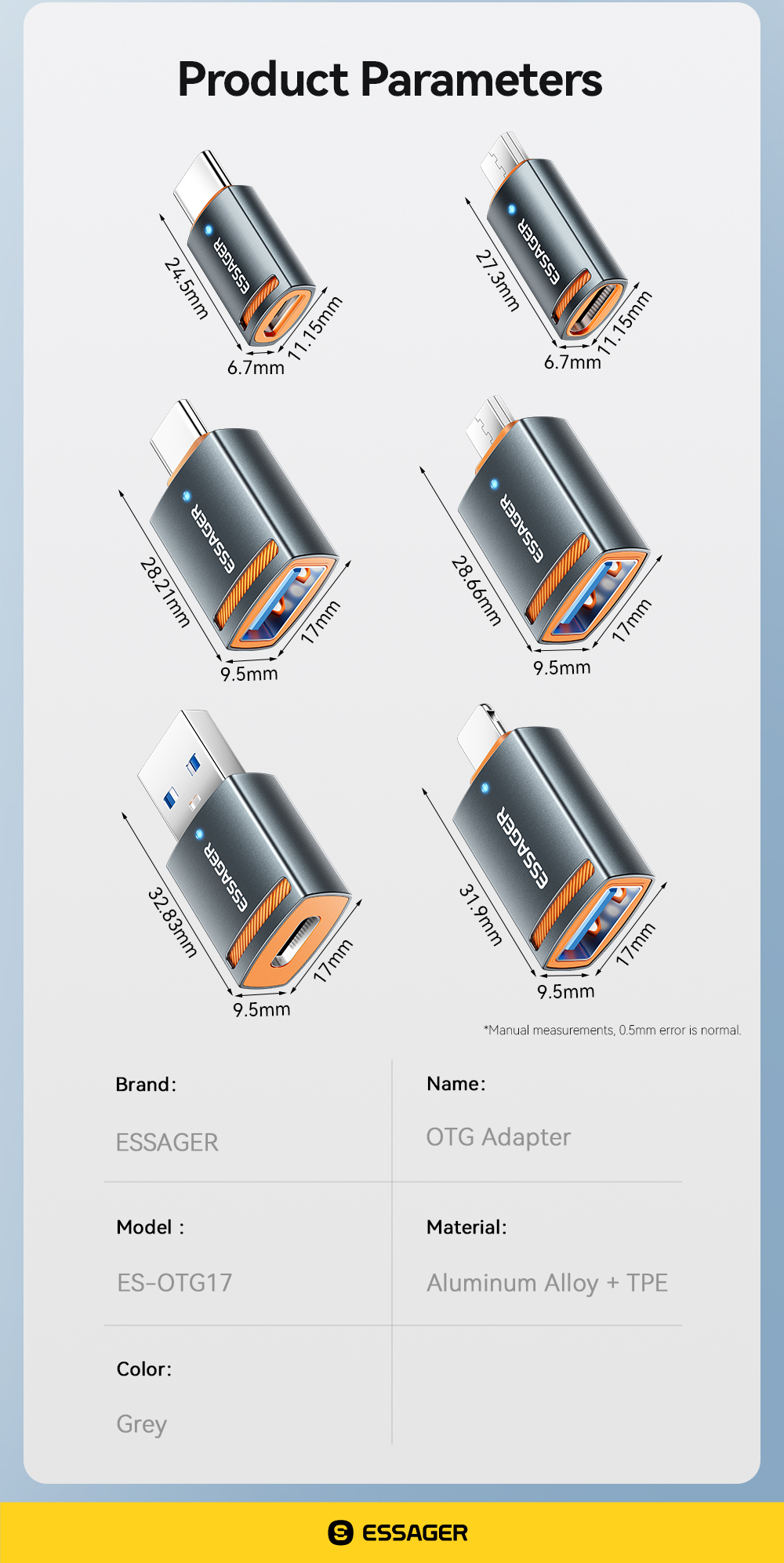 Plug In Micro USB OTG Adapter USB A C Lightning OTG Connector ESSAGER ES-OTG17 Series