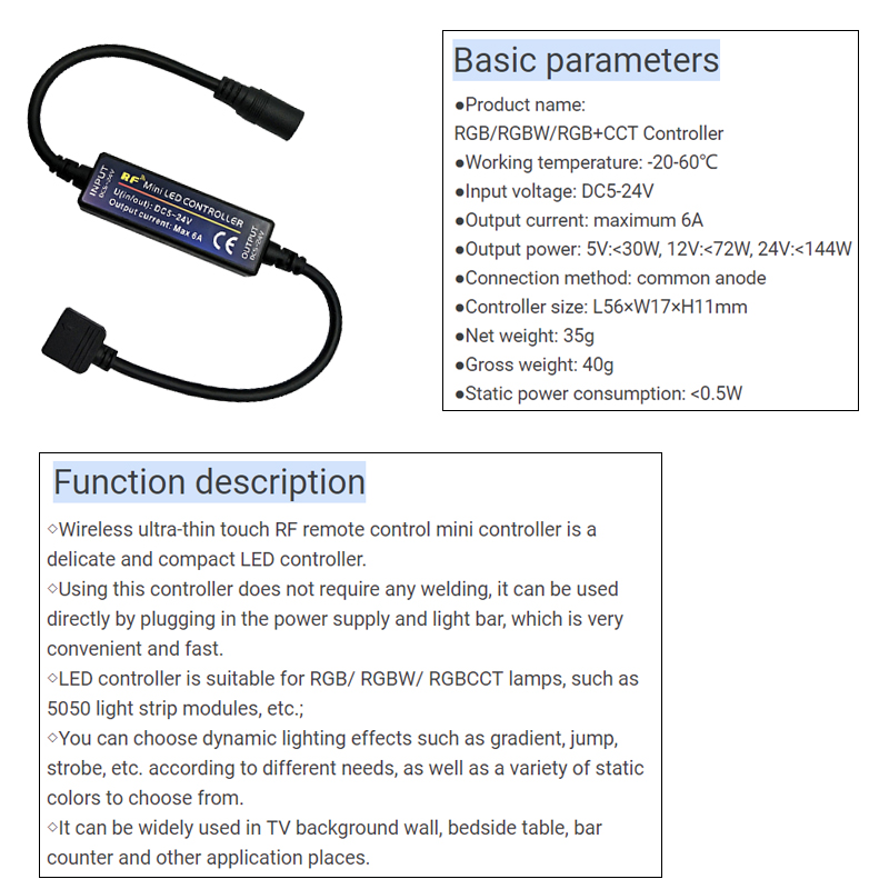 RF Remote DC 5V LED RGB Controller RGBCCT For LED Colorful Lights
