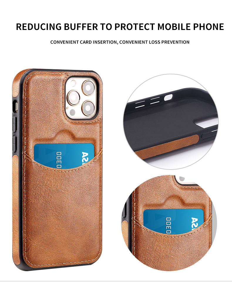 iPhone 15 Pro Max PU Leather Back Cover Card Slot Holder Slim Vintage Mobile Phone Case