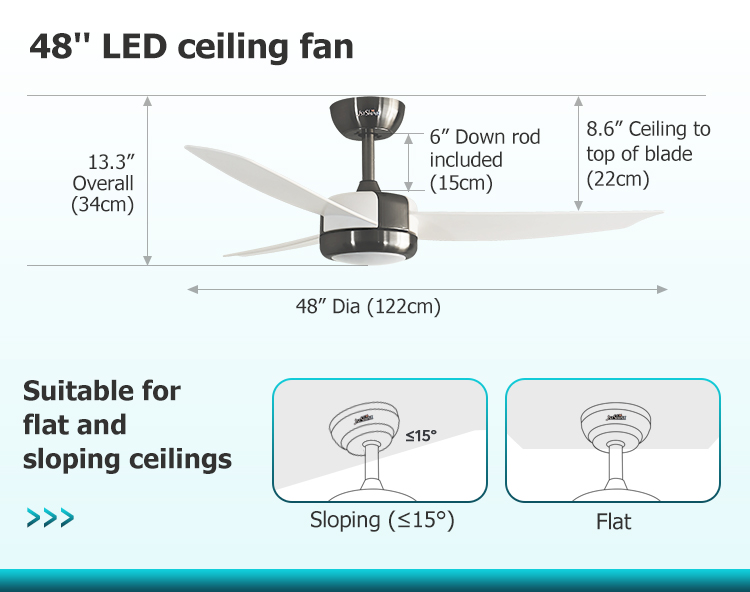 6 Speeds Choice ABS Ventilador Techo with Remote Control and 3 Color LED Light Source