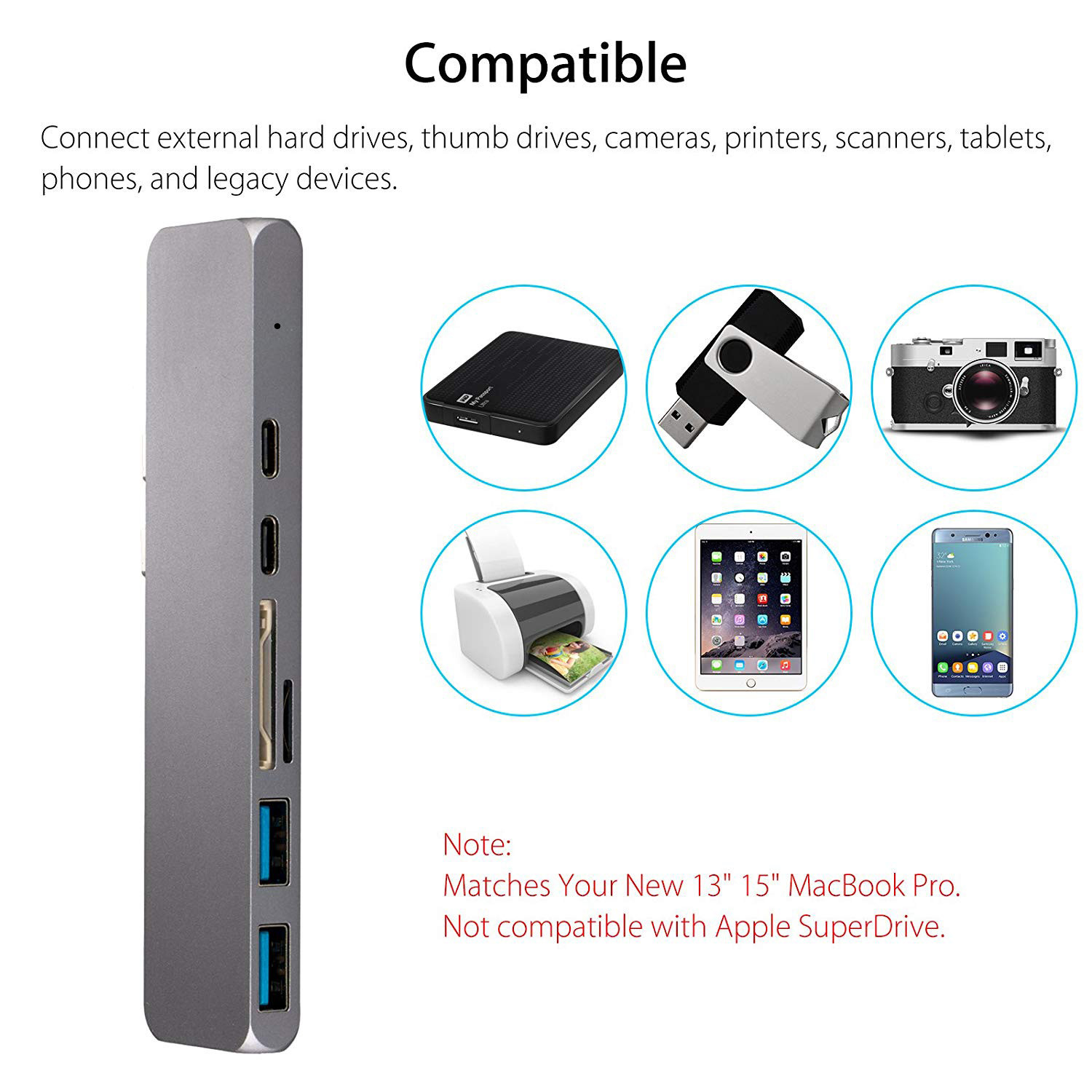 7 in 1 Dual Type-C Docking Station Thunderbolt 3 Hub with 100W Power Delivery,USB-C,4K for 2016/2017/2018 MacBook Pro