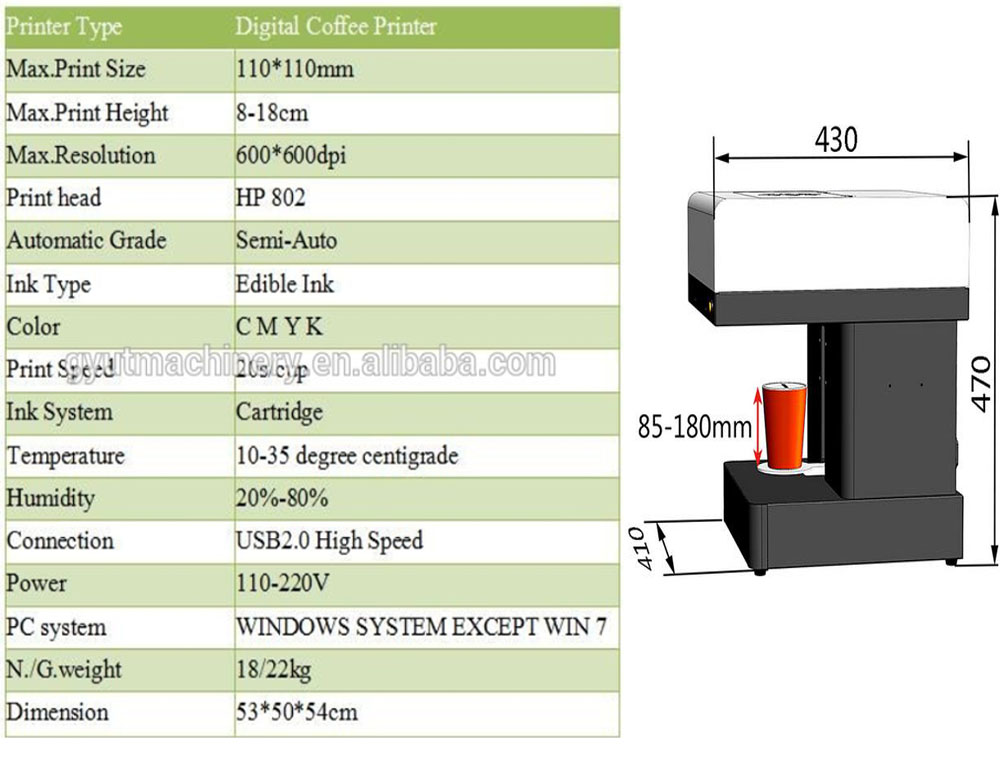 Coffee Printing Function PLC Portable Latte Art Printer Selfie Coffee Printer Machine