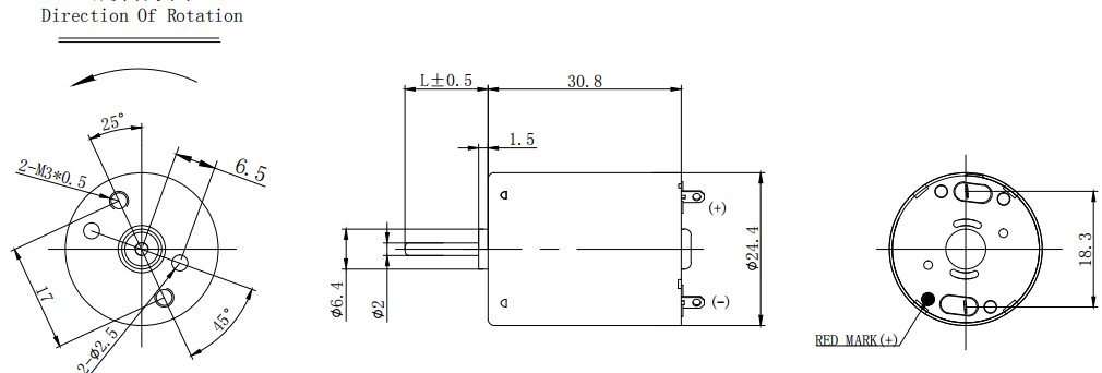 370 Motor 12 Volt DC Vibration Motor Dimension