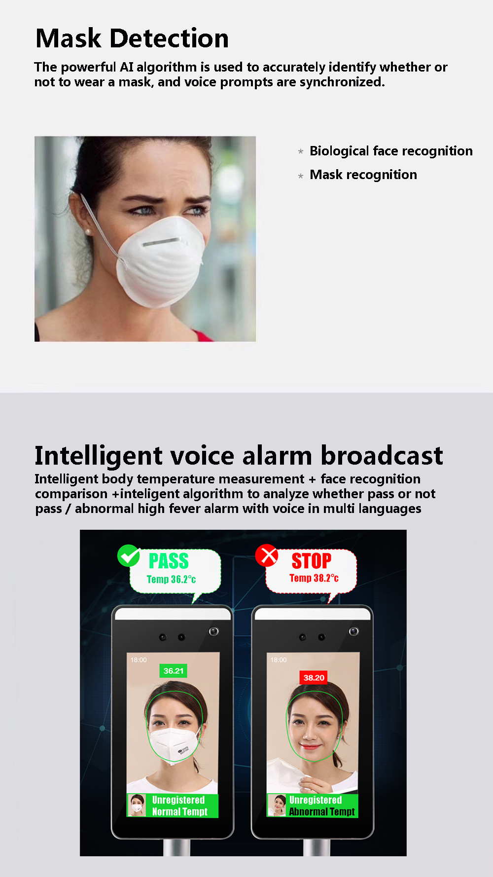 Multi Language IP65 Intelligent Body Temperature Kiosk With Facial Recognition