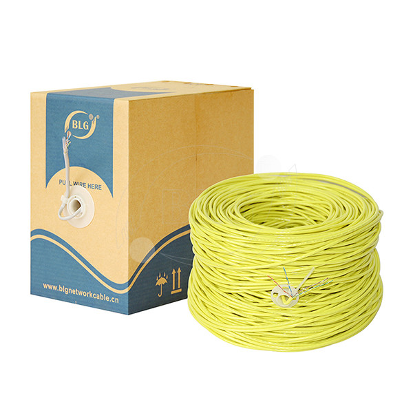 Yellow Color Cat5e Lan Cable PVC Sheath 100MHZ Spectral Bandwidth 0.4mm / 0.45mm