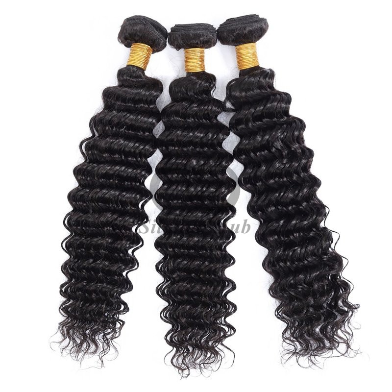 Natural Black Deep Wave Remy Human Hair Bundles Sew In Weave Bundles Brazilian Bundle Deals