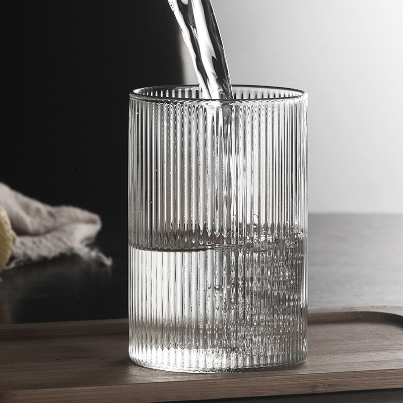 Classic Lead free Glass Drinking Cup 300ml 400ml Vertical Striped
