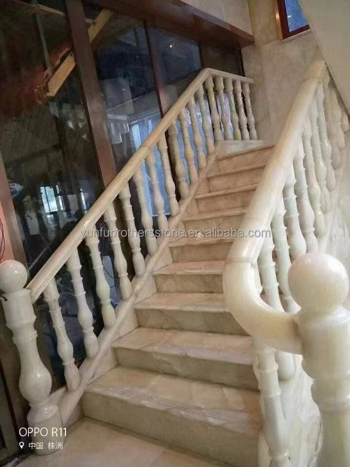 Modern Onyx Marble Column Polished Natural Stone Design for Staircase Pillars