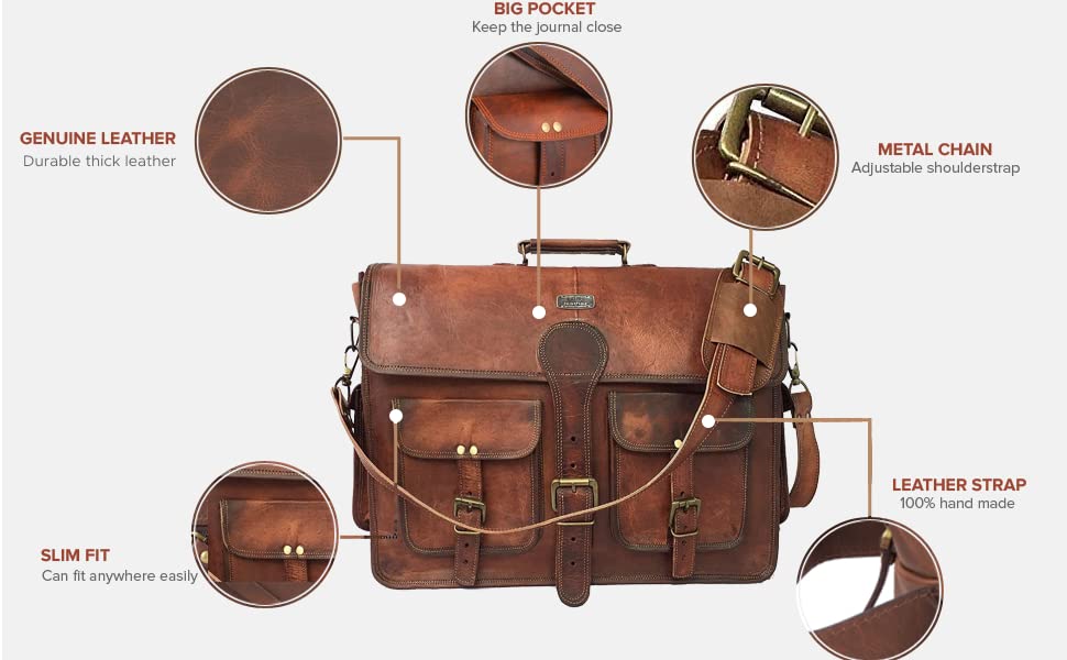 400g 14 Inch Vintage Handmade Leather Messenger Bag For Laptop Briefcase
