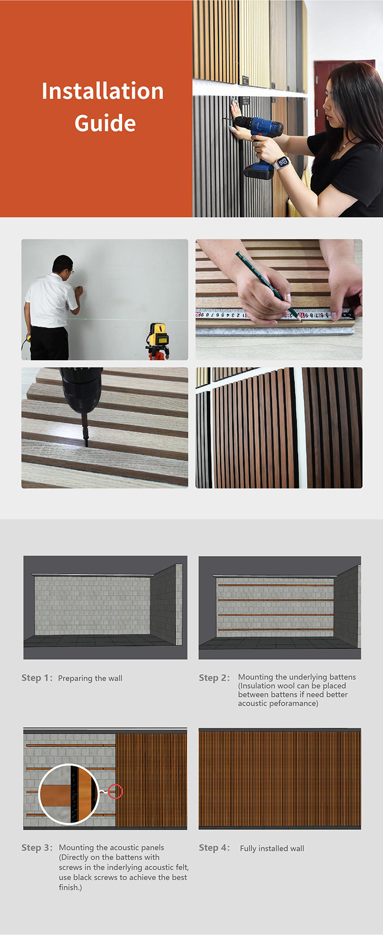 Black Color Acoustic Wood Slat Panels Polyester Fiber MDF For Hotel Decor