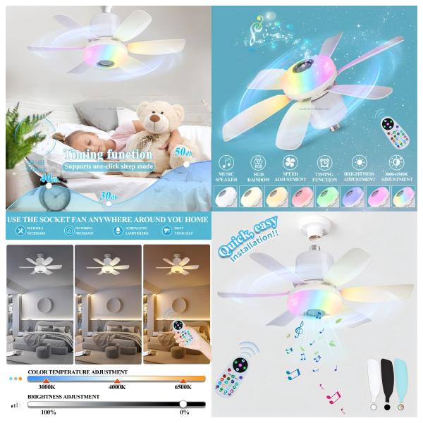 Wholesale factory Intelligent Dimming Home Decoration Ceiling Fan , Moving Head 360 Rotating Ceiling Fan