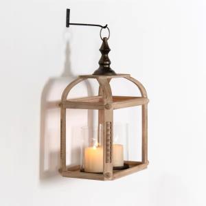 China Wood Carved Candle Holders Pillar Glass Candle Lanterns Holder wholesale