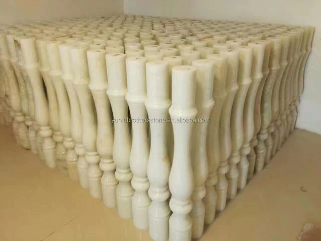 White and Green Onyx Marble Handrail for Staircase Modern Polished Balustrades Column
