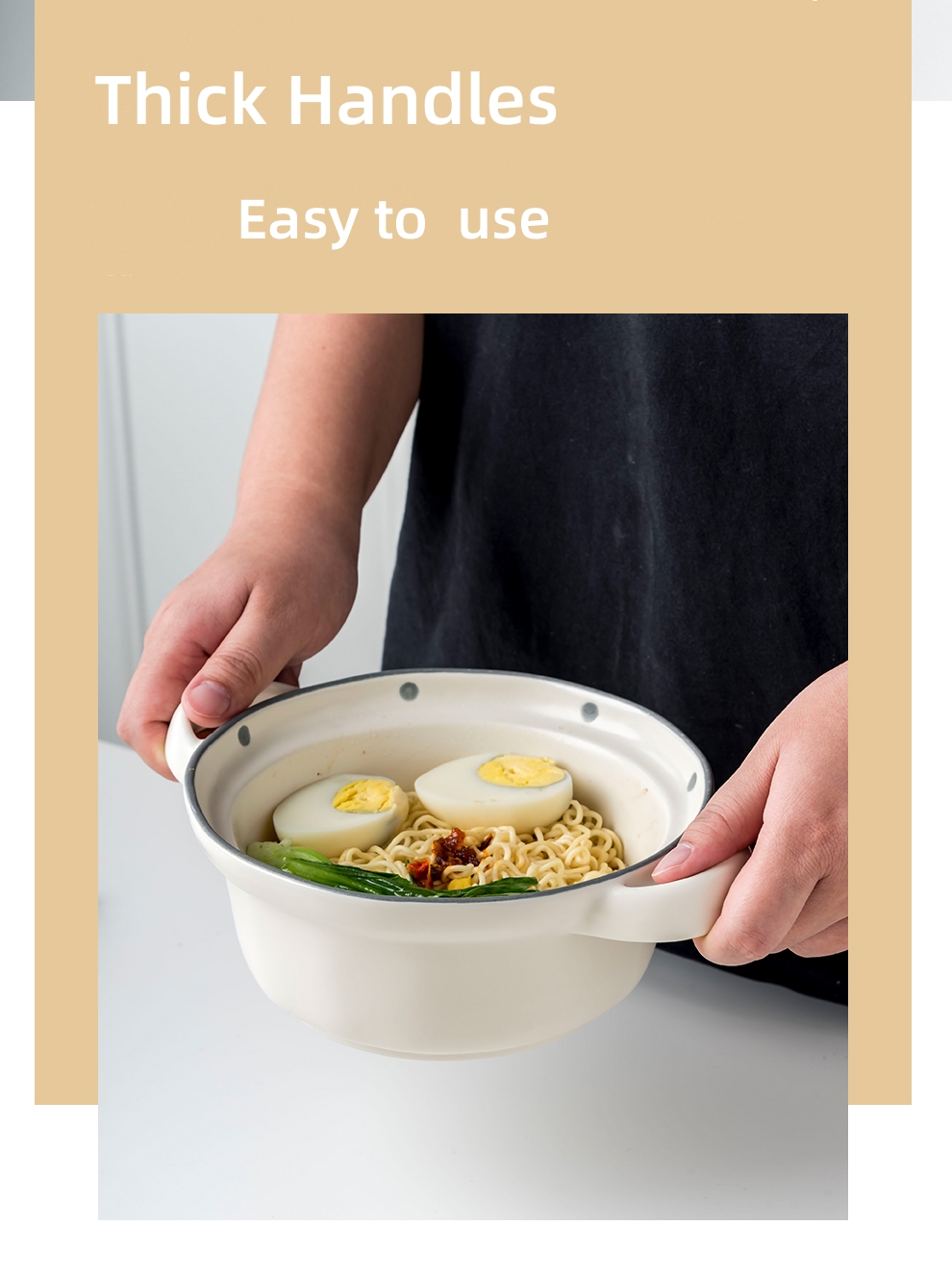 25oz Ceramic Baking Pan Porcelain Noodles Bowl Set With Handles And Grips Camping Occasion