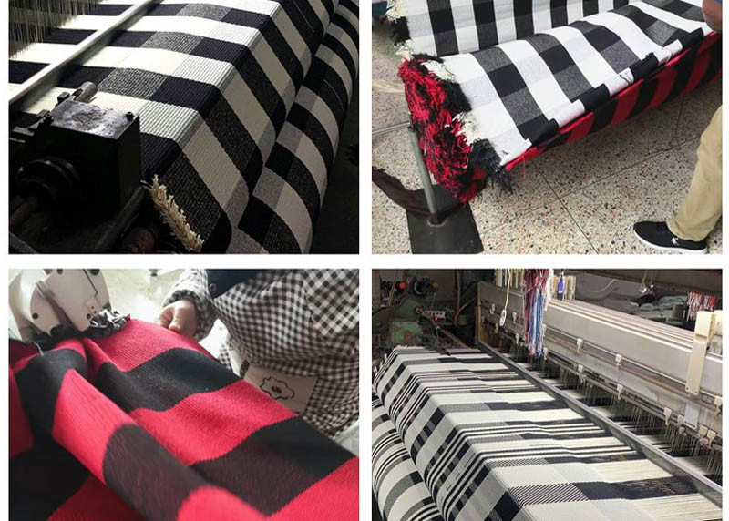 60*90 Cm Cotton And Linen Black And White Plaid Mat , Woven Outdoor Porch Mats