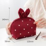 Luxury Half Moon Rabbit Shape Satin Red MakeUp Bag For Ladies