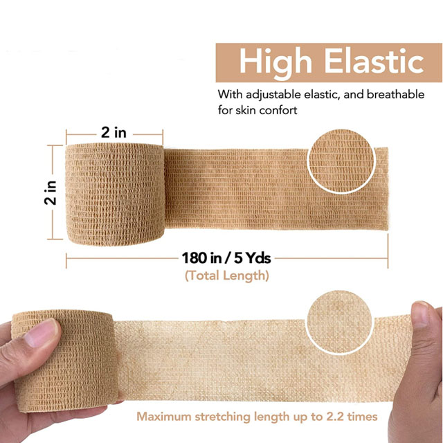 Cohesive Bandage 2" x 5 Yards, 6 Rolls, Self Adherent Wrap Medical Tape, Adhesive Flexible Breathable First Aid Gauze Ideal for