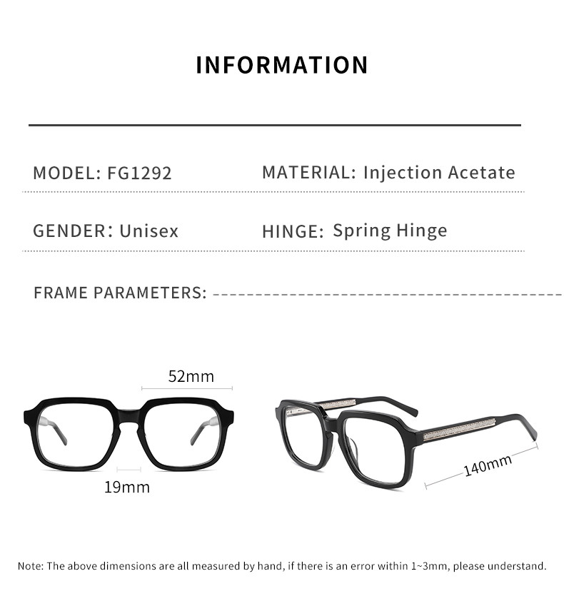 Men'S Acetate Frame Glasses Retro Square Patterned Temples 52mm