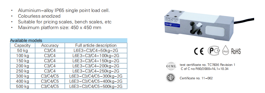 SOHEL6E3 50-500KG High Precision Flushable Load Cell for Weighing Table Size 400*500mm