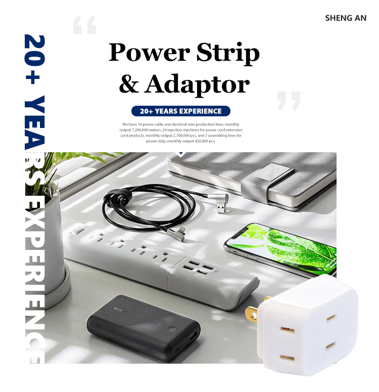 EU Type Power Strip Surge Protection 3 Gang Extension Cord Socket with H03vvh2 f 2x0.75mm2 Power Cable and Electrical Plug