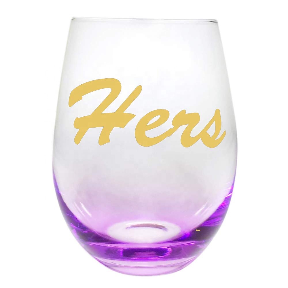 Egg Shape Stemless Clear Wine Glass ，Clear Stemless Wine Glasses With Golden Fonts
