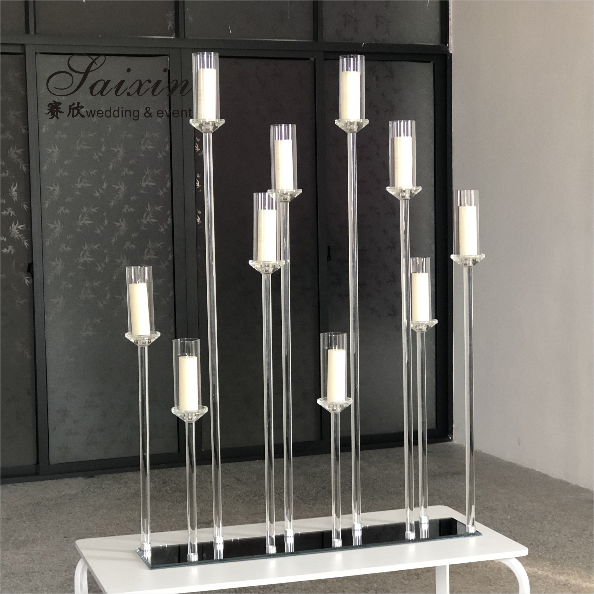 Candelabra Wedding Candle Holders Clear Crystal Candle Holder Centerpieces 50cm