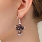 Handmade Crystal Stone Earrings Smoking Quartz Flower Gemstone Beaded Pendant