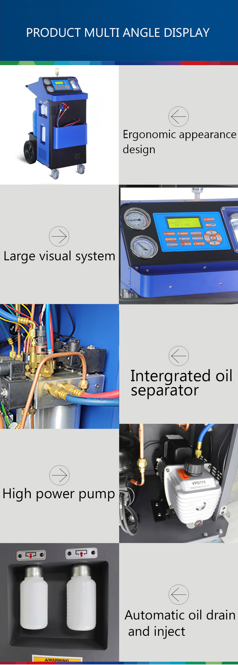 Cars A/C Cleaning R134a Refrigerant Recovery Machine Unit With Sight Glass