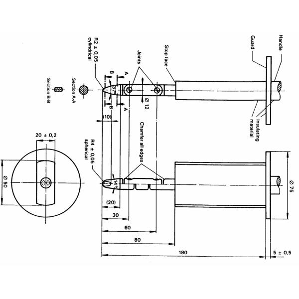 IEC 61032 Figure 2 / IEC 60529 Standard Test Finger Shell Anti Electric Shock With Thrust 10N 20N 30N