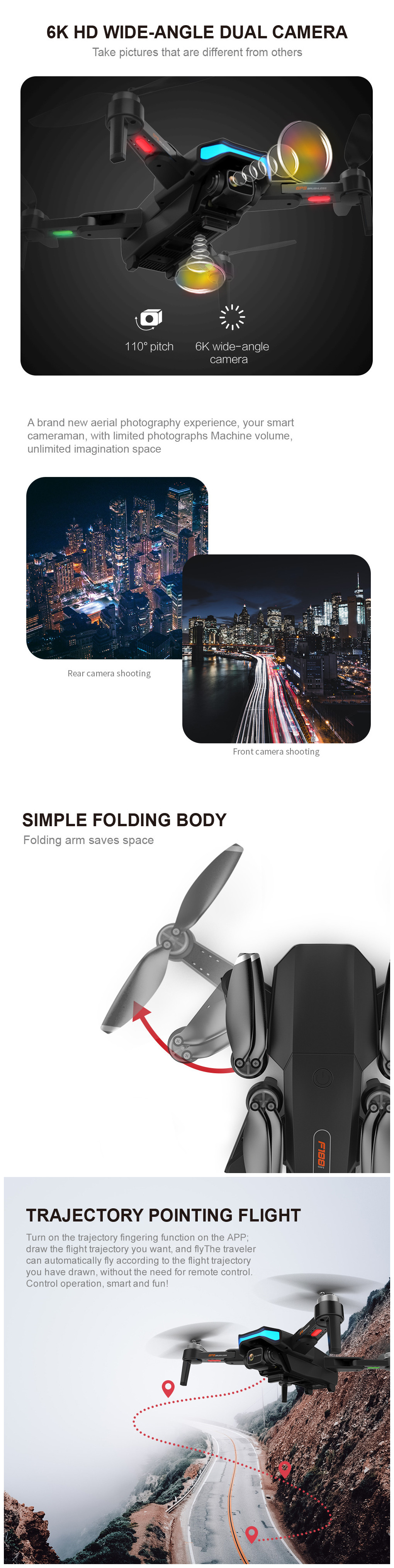 Folding 5G Brushless GPS Drone with 6K HD Camera and 90 Degree Dual Lens Remote Control