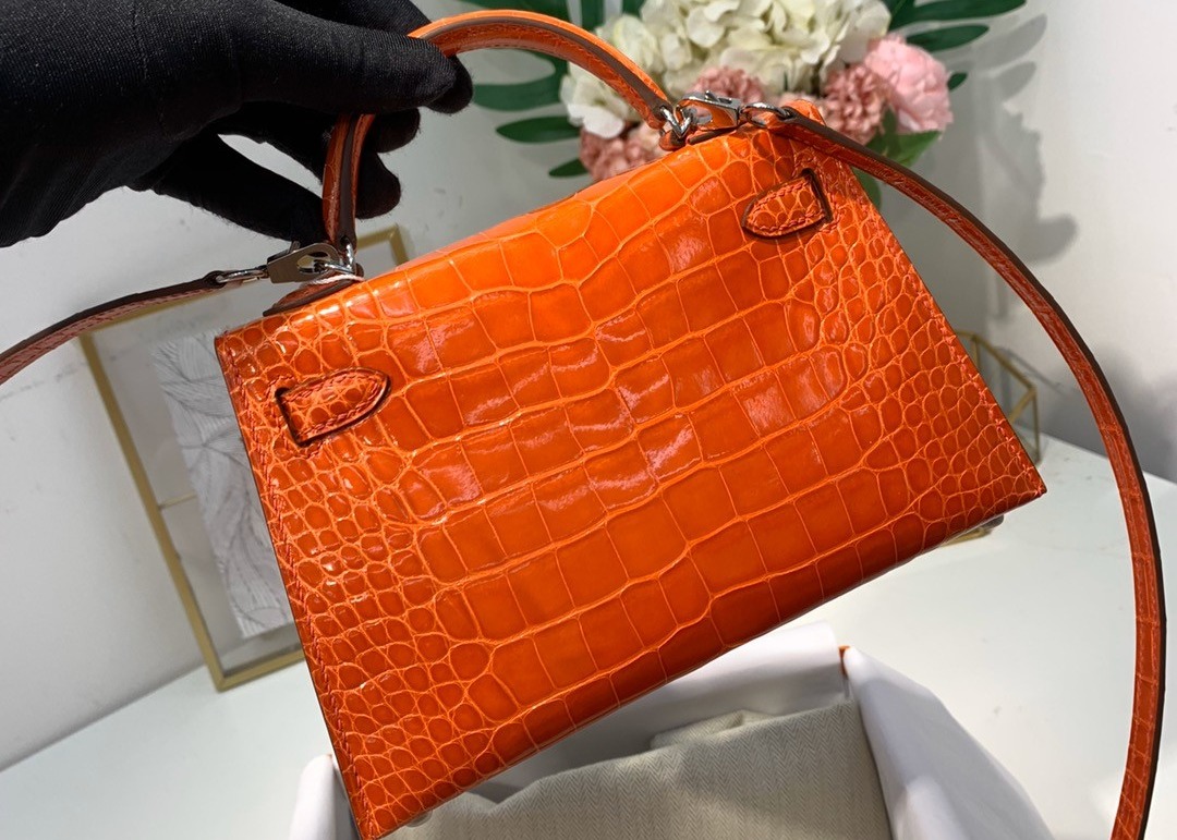 Orange Crocodile Skin Bag , 19cm Genuine Crocodile Leather Bag