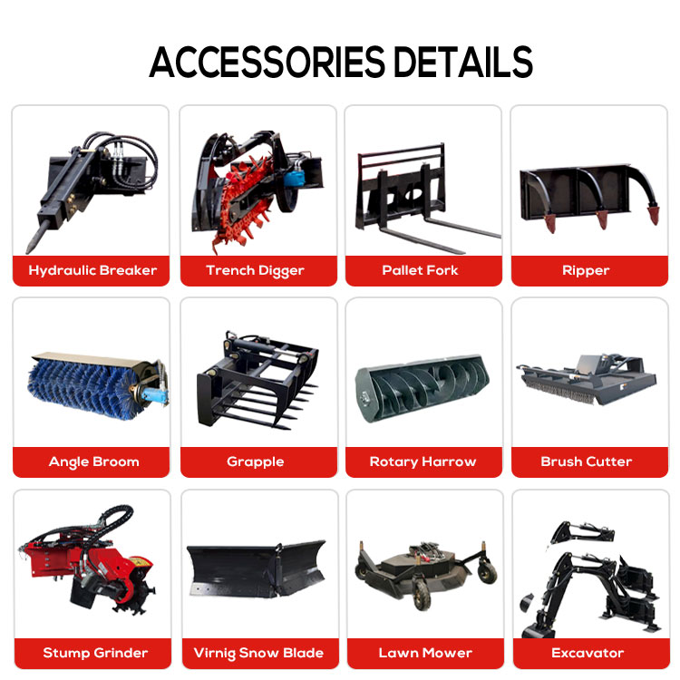 1950 x 1100 x 1300 mm Mini Skid Steer Loader with High Operating Efficiency