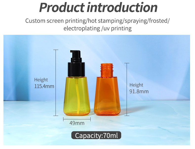 PET Clear Lotion Bottle Cosmetic Hair Oil Empty Bottle 70ml With Black Pump Head